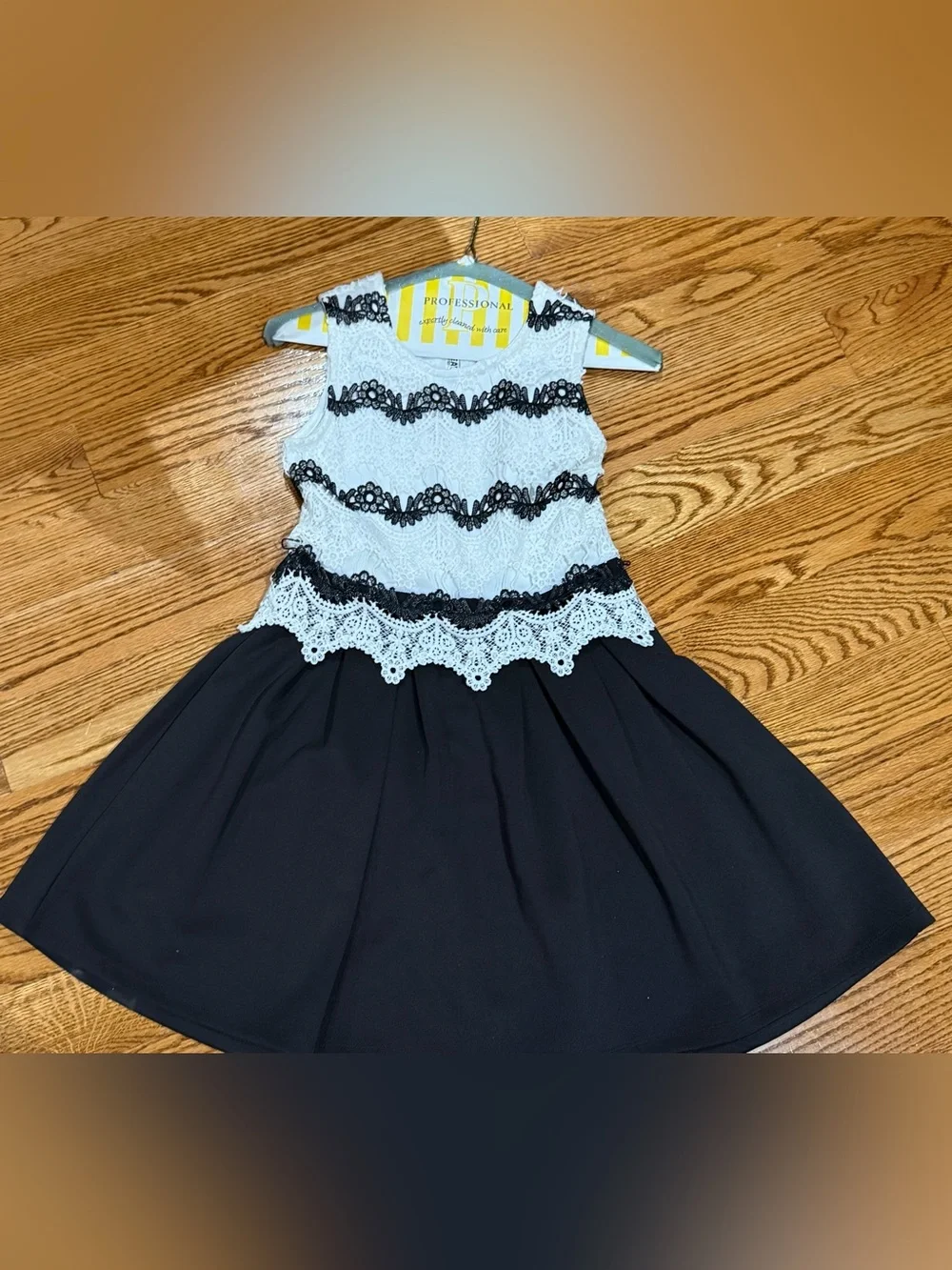 Beautees Black and White Lace Fit-and-Flare Girls Dress